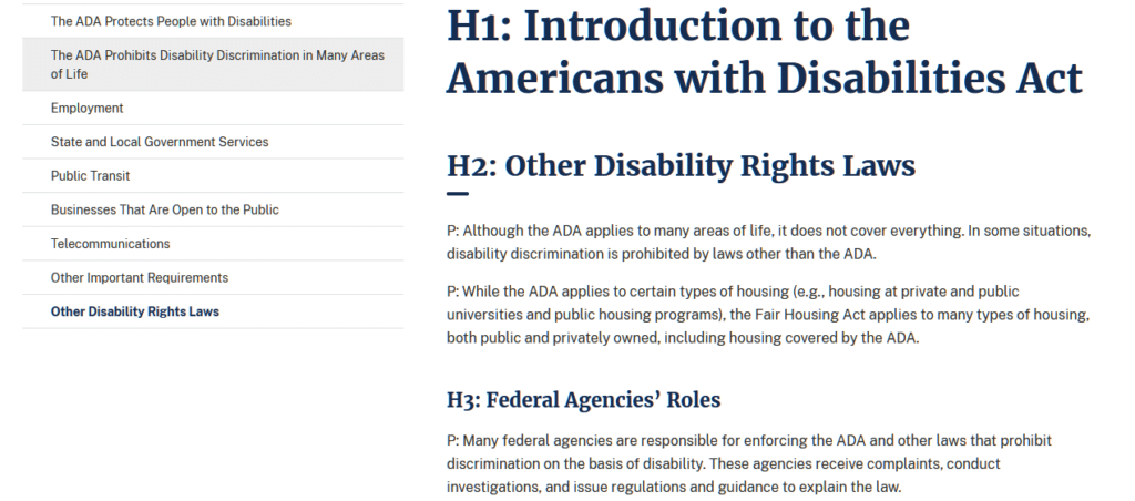 Example of proper headings and paragraphs hierarchy in text