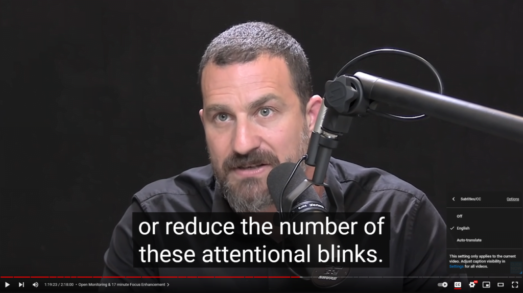 Close Captions on YouTube video with opened Options menu
