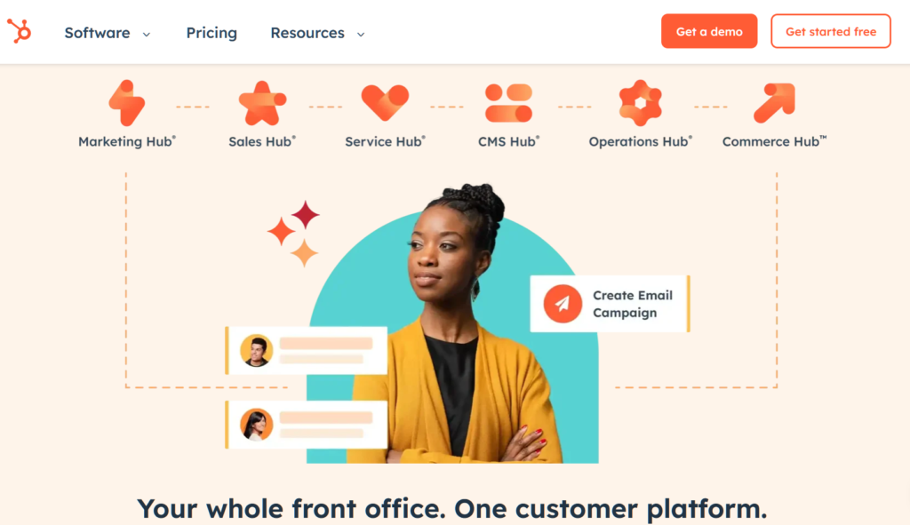 hupspot.com's website showing color optimal color scheme of light colors