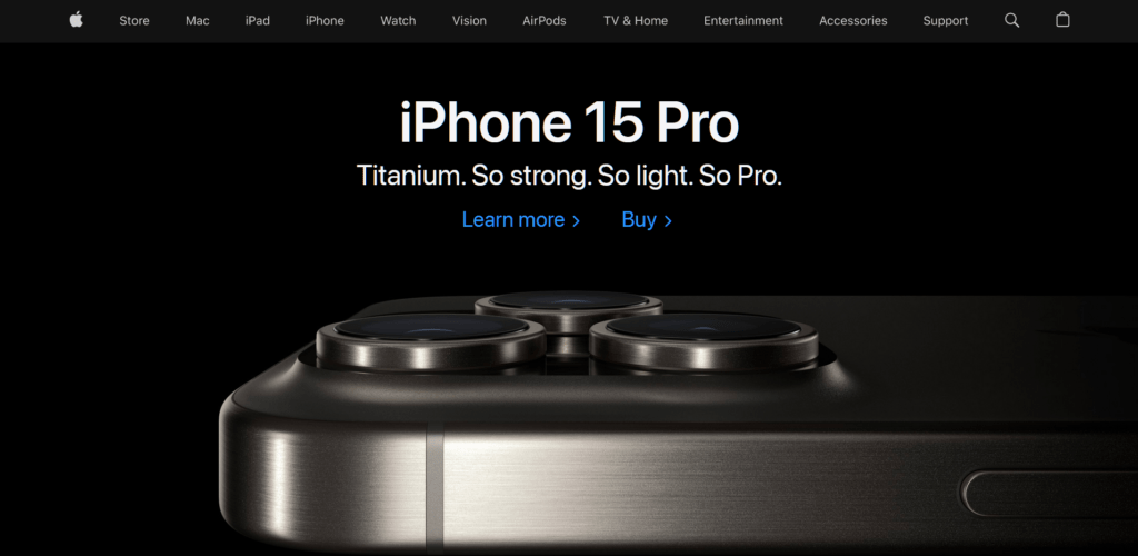 Screenshot of Apple.com website's homepage