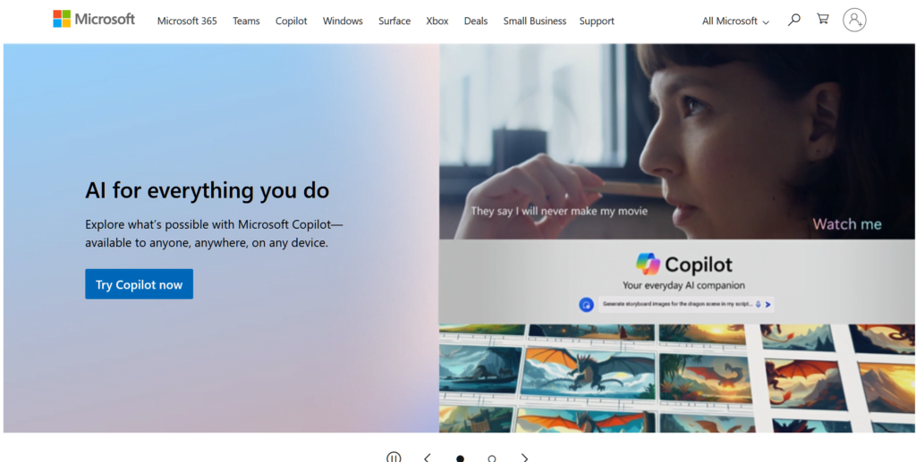 Screenshot of Microsoft.com website's homepage