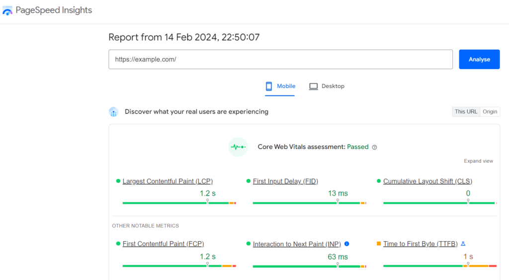 google speed insight tool