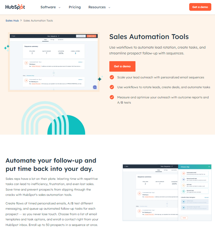 hubspot sales automation software landing page screenshot