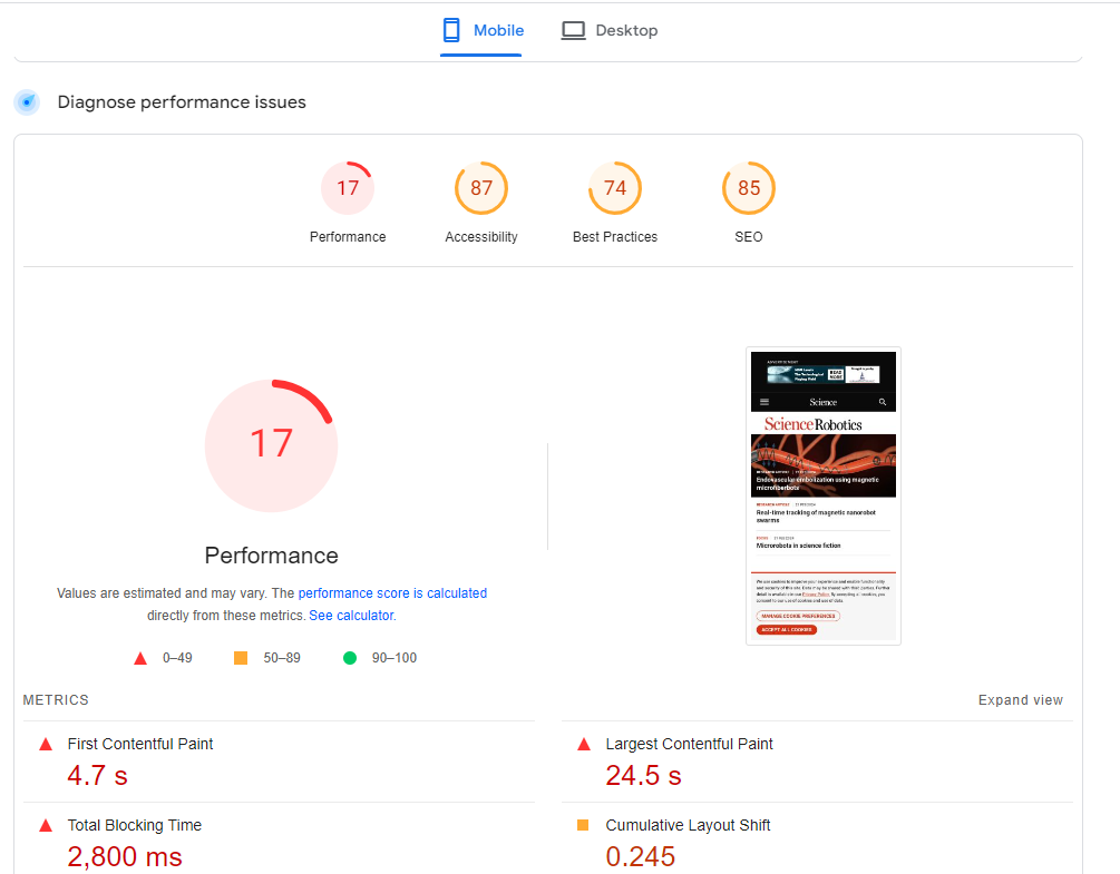 mobile optimization example