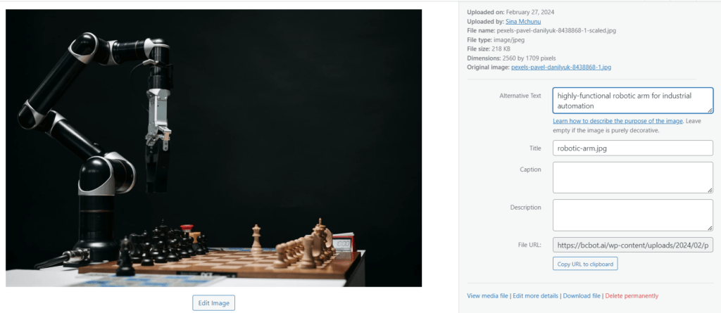 robotic arm image title and alt text example