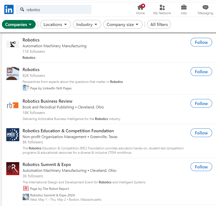 robotics companies on linkedin